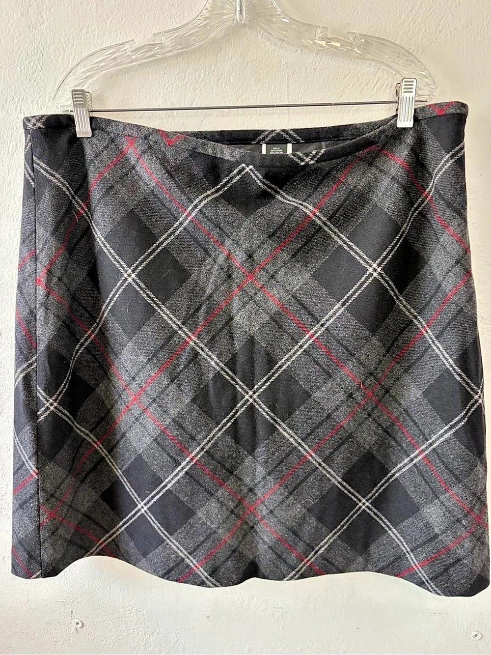 Eddie Bauer Vintage 90s Plaid Wool Mini Skirt Charcoal Red T20
